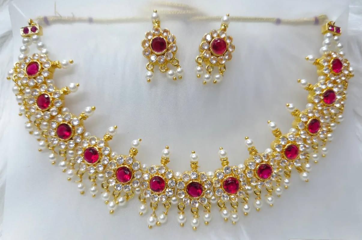 Ruby Bloom Kundan Pearl Necklace Set